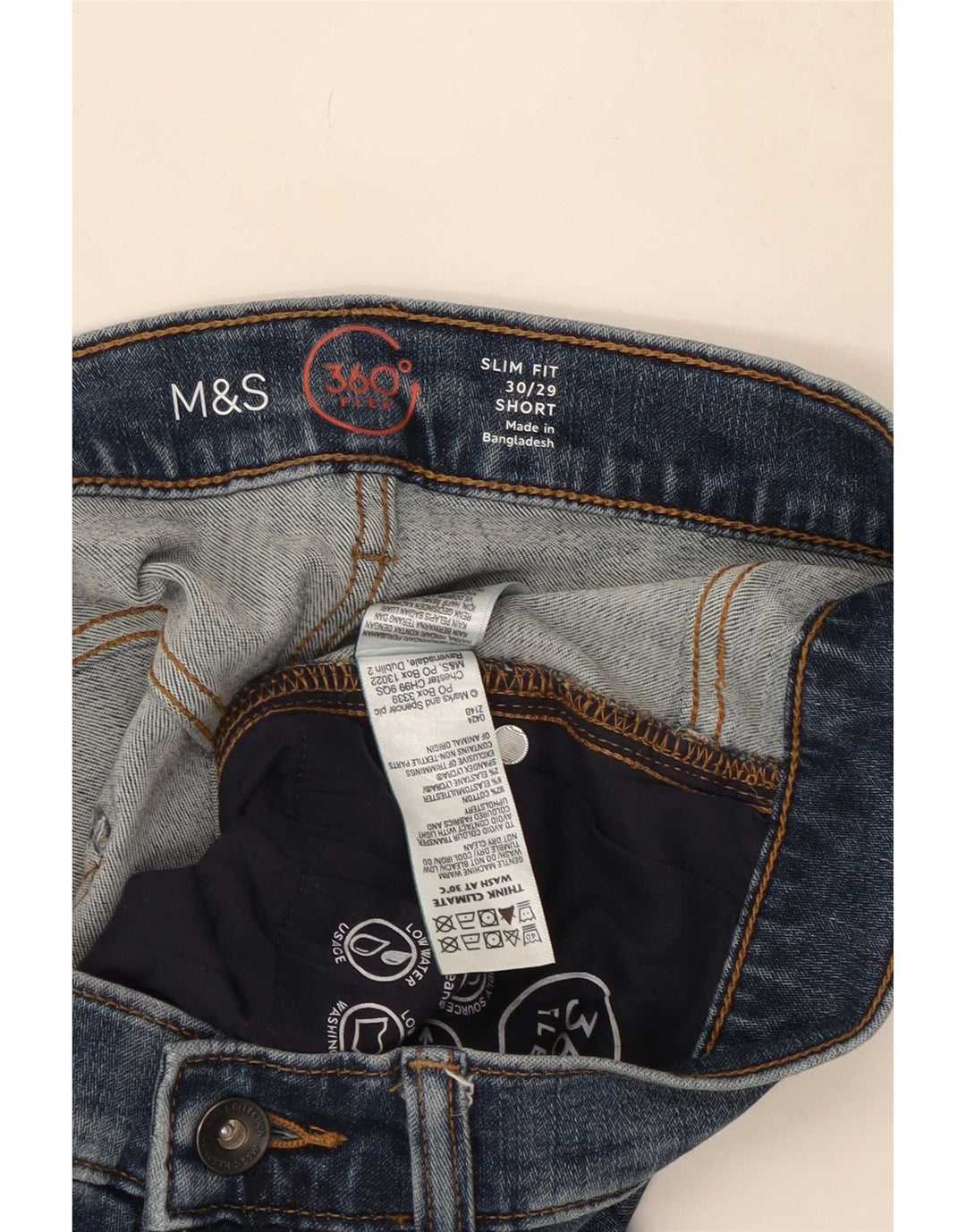 Marks & Spencer Męskie jeansy slim W30 L29 Niebieskie, bawełniane