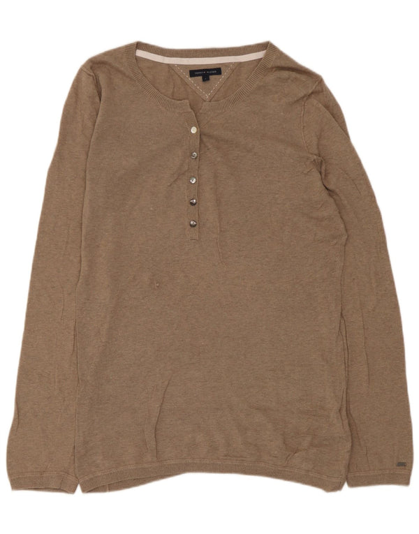 Damski sweter Tommy Hilfiger z dekoltem w łódkę, UK 14, duży, brązowy, bawełniany