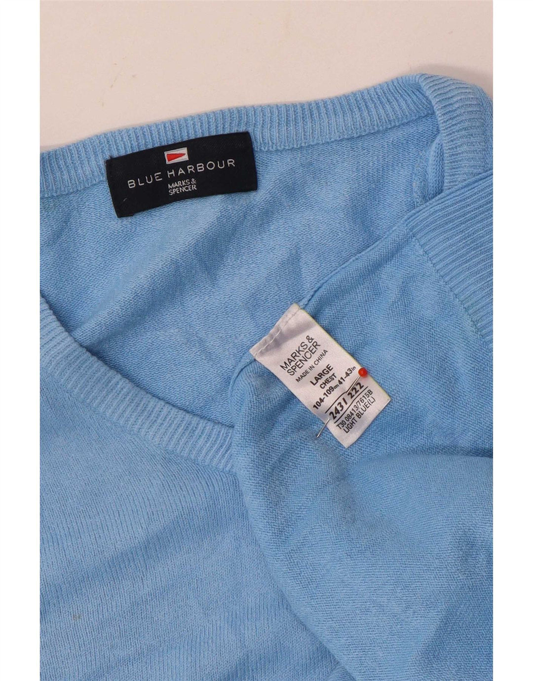 Marks & Spencer Męski sweter w kolorze niebieskim z dekoltem w kształcie litery V, duży, akrylowy