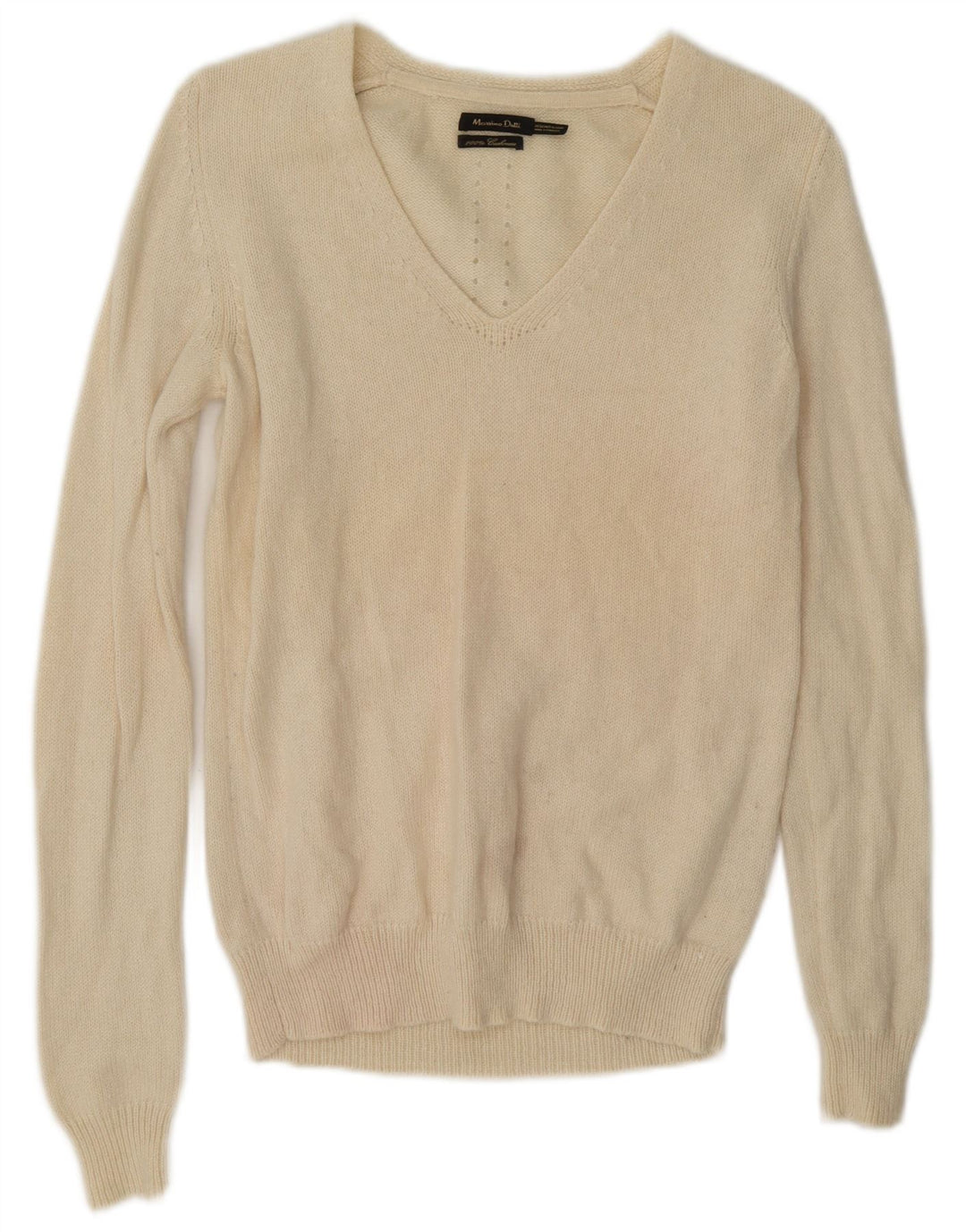 Sweter damski Massimo Dutti z dekoltem w kształcie litery V, UK 14, średni, złamany biały kaszmir