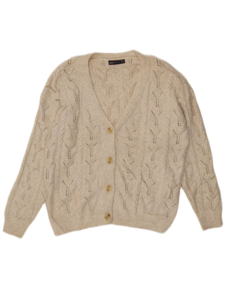MARKS & SPENCER Damski sweter rozpinany UK 14 Średni biały poliester