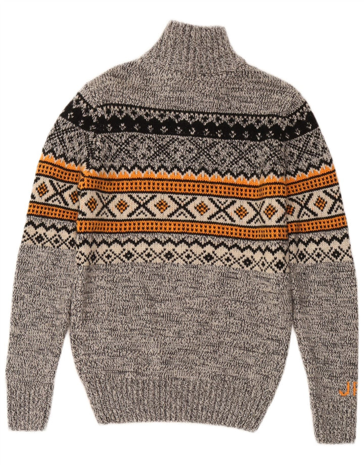 Męski sweter z zamkiem błyskawicznym Superdry, mały, szary, akryl Fair Isle