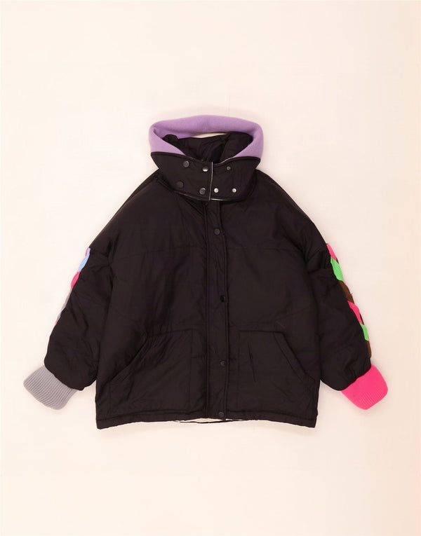 MOCHY Womens Hooded Oversized Padded Jacket UK 20 2XL Black Colourblock