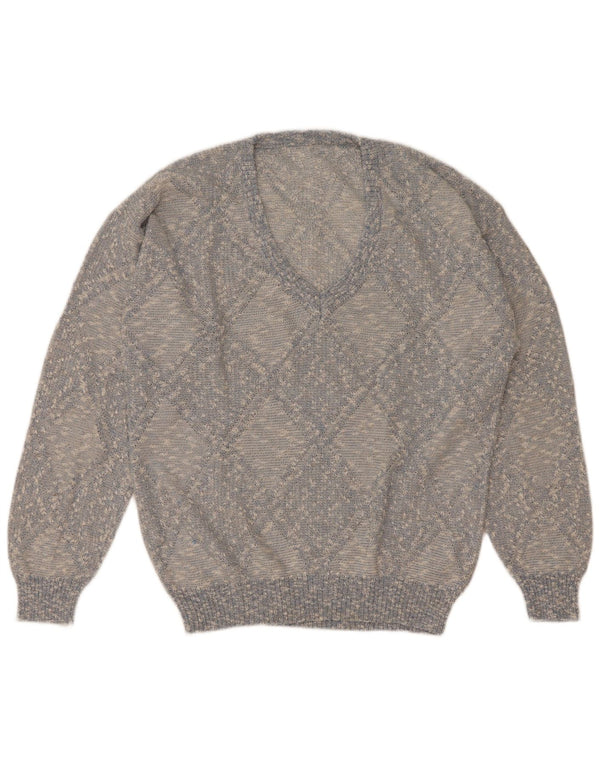 Męski sweter w stylu vintage z dekoltem w szpic IT 52, duży niebieski Argyle/diamentowy akryl