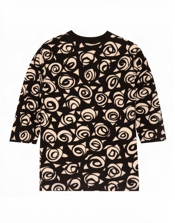 Top damski w stylu vintage, rękaw 3/4, UK 10, mały, czarny, geometryczny