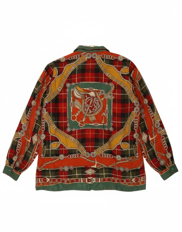 Damska bluzka koszulowa w stylu vintage w abstrakcyjny wzór UK 14, duża, wielobarwna