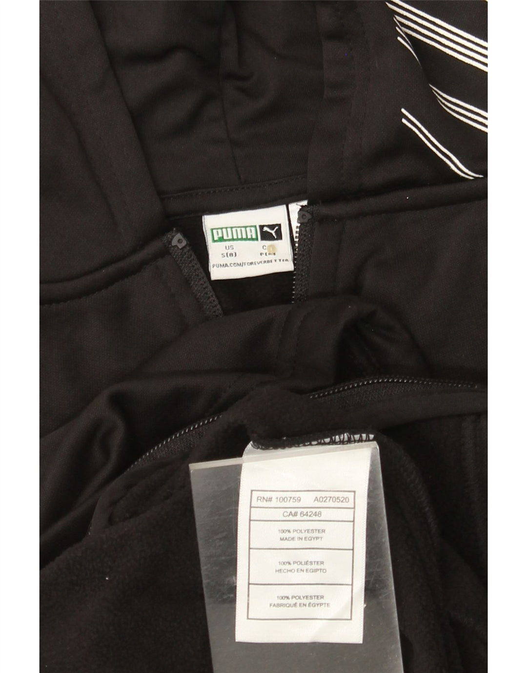 Dziewczęcy sweter z kapturem i grafiką PUMA, zapinany na zamek, 7-8 lat, mały, czarny poliester