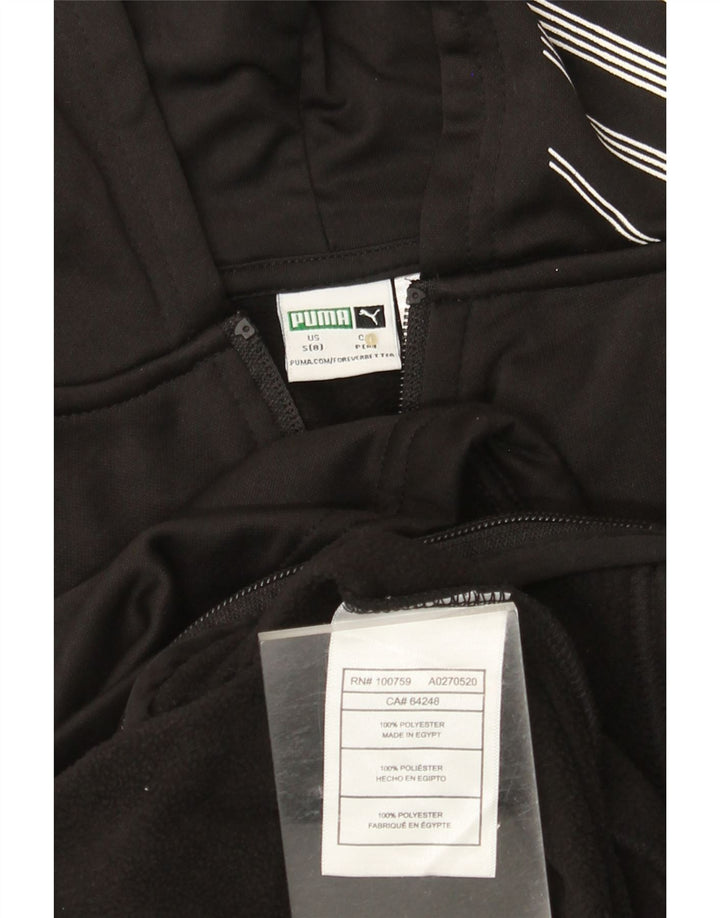 Dziewczęcy sweter z kapturem i grafiką PUMA, zapinany na zamek, 7-8 lat, mały, czarny poliester