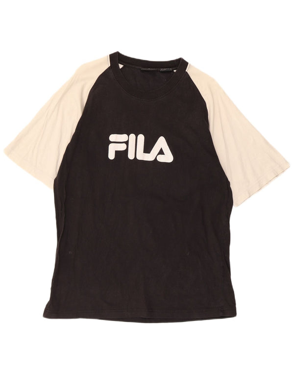 Męski T-shirt Fila z grafiką, duży, czarny, z blokami kolorów