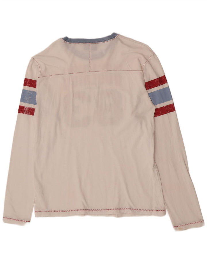 Męski graficzny top Woolrich z długim rękawem, duży, biały, bawełniany