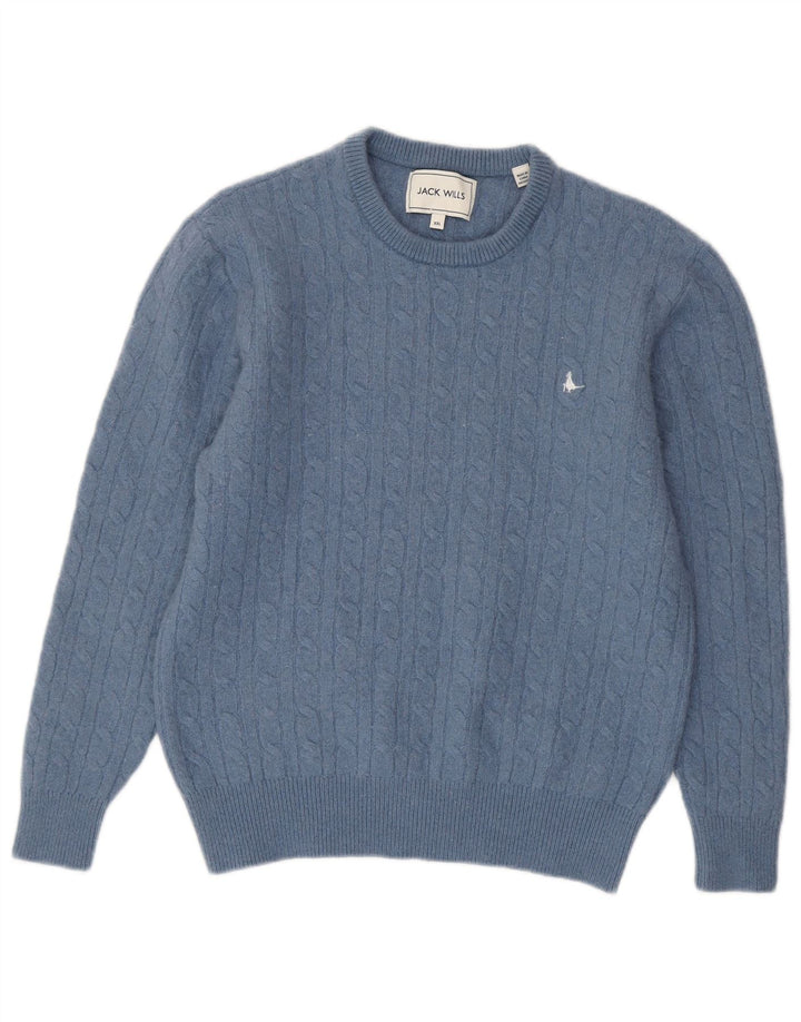 JACK WILLS Damski sweter z okrągłym dekoltem, mały, niebieski, wełniany