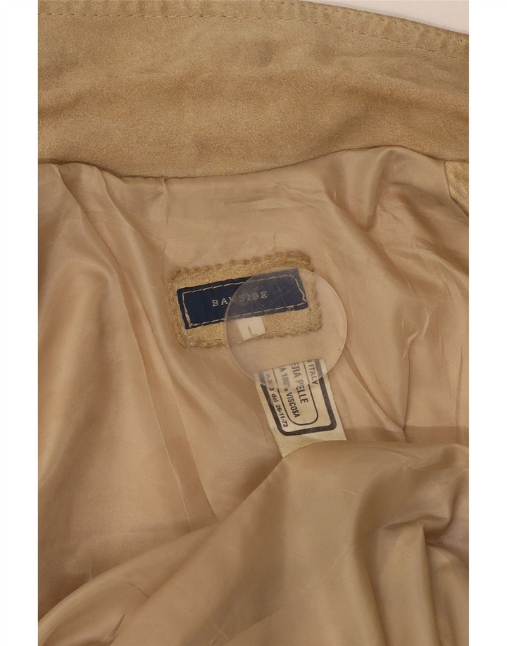 BAYSIDE Womens Suede Jacket UK 14 Large Beige Leather