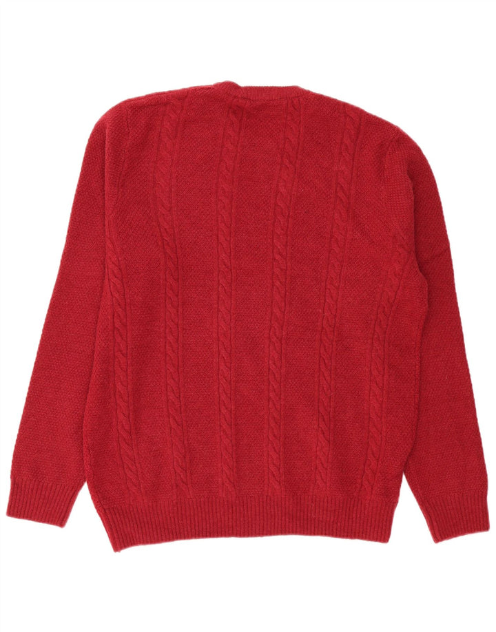 Crew Clothing Męski sweter z okrągłym dekoltem, duży, czerwony, z owczej wełny