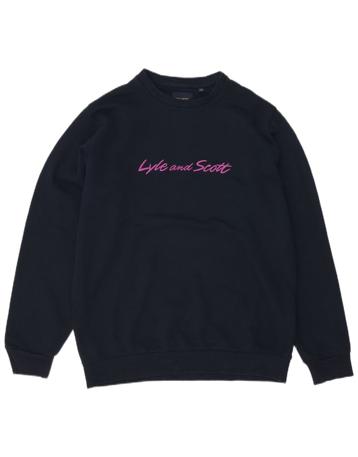 Męski sweter Lyle & Scott z grafiką w kształcie pudełka, średni granatowy, bawełniany