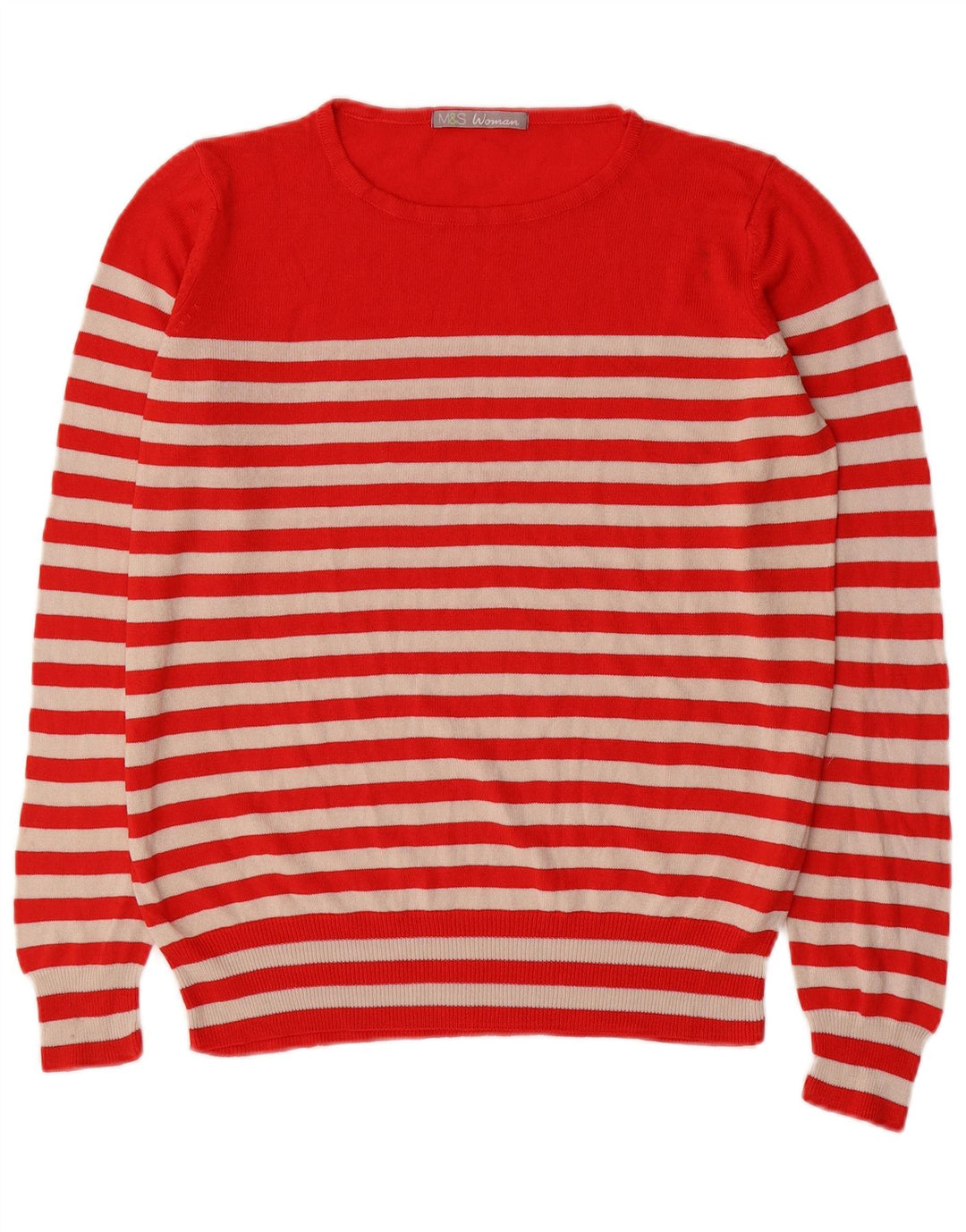 Marks & Spencer Damski sweter z okrągłym dekoltem, UK 14, średnie czerwone paski