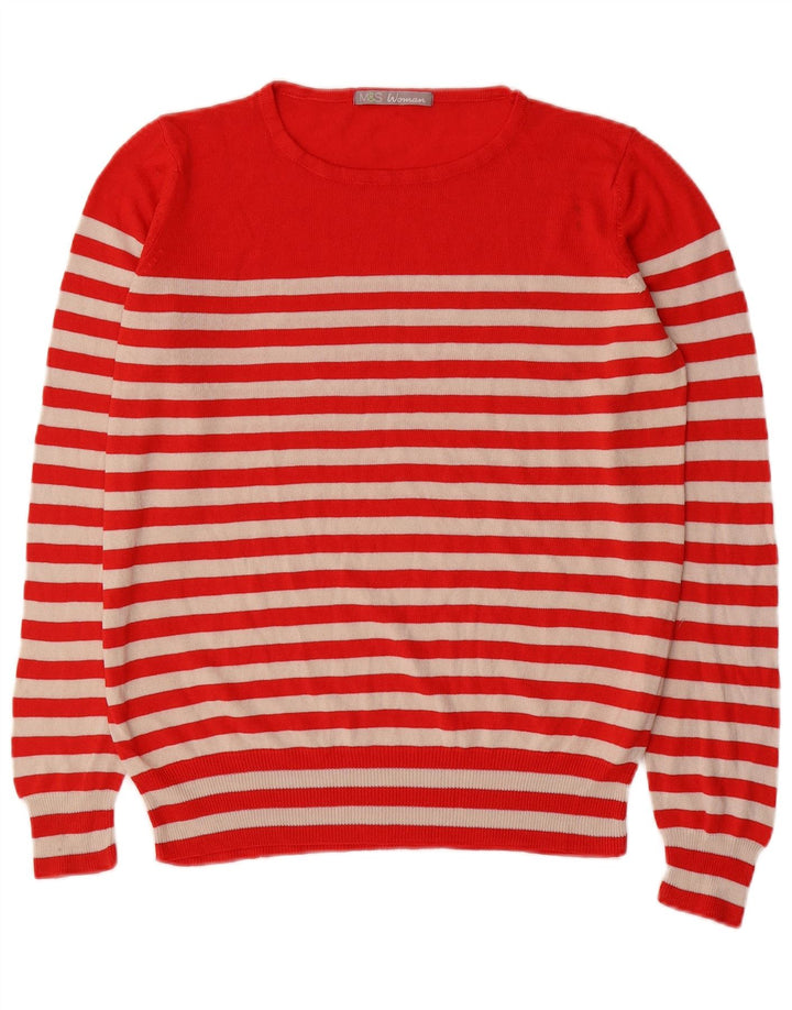 Marks & Spencer Damski sweter z okrągłym dekoltem, UK 14, średnie czerwone paski