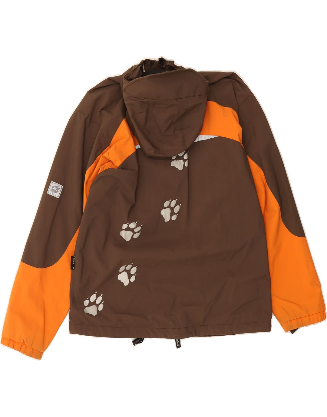 JACK WOLFSKIN Boys Graphic Rain Jacket 15-16 Years Brown Colourblock Vintage Jack Wolfskin and Second-Hand Jack Wolfskin from Messina Hembry 