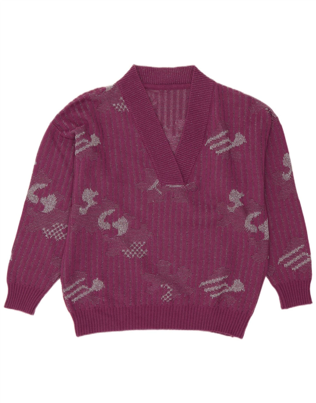 Sweter damski w stylu vintage z dekoltem w szpic IT 44, średni fiolet, akryl