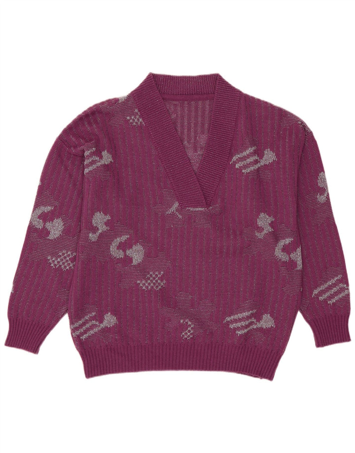 Sweter damski w stylu vintage z dekoltem w szpic IT 44, średni fiolet, akryl