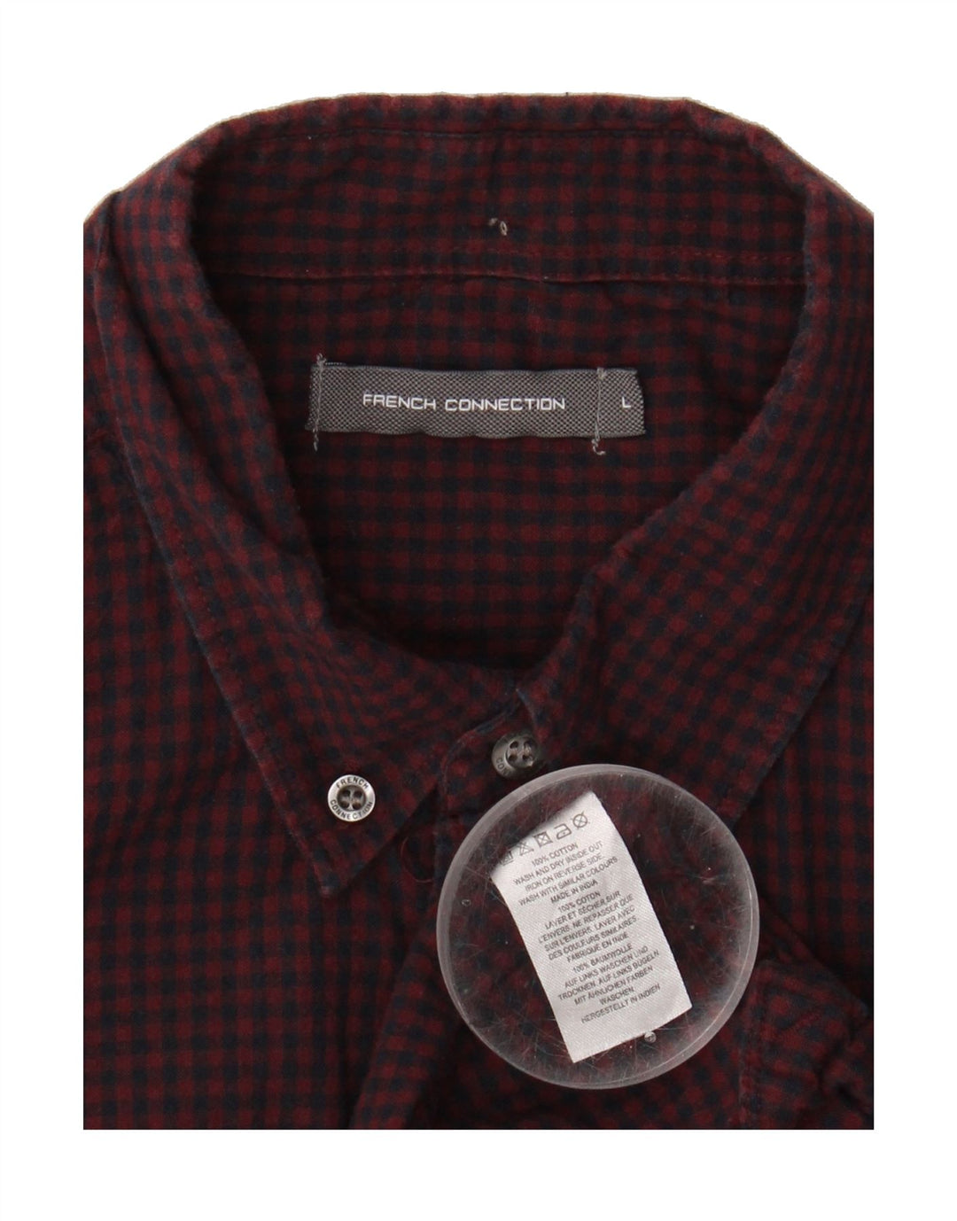 FRENCH CONNECTION Mens Flannel Shirt Large Burgundy Gingham Cotton Vintage French Connection and Second-Hand French Connection from Messina Hembry 