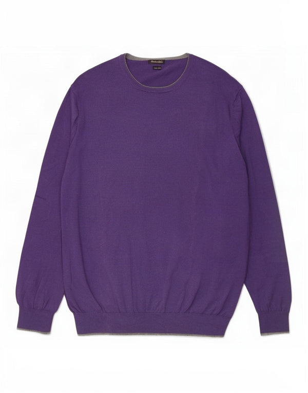 Męski sweter z okrągłym dekoltem Massimo Dutti XL, fioletowy, bawełniany