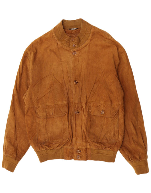 Męska zamszowa kurtka bomber w stylu vintage IT 54 2XL beżowa skóra