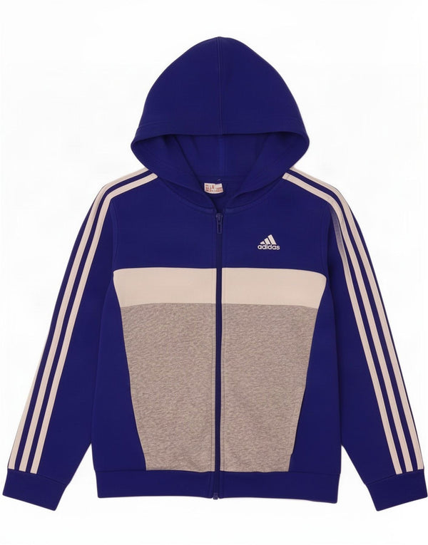 Chłopięcy sweter Adidas z zamkiem błyskawicznym, 9-10 lat, niebieska bawełna z blokami kolorów