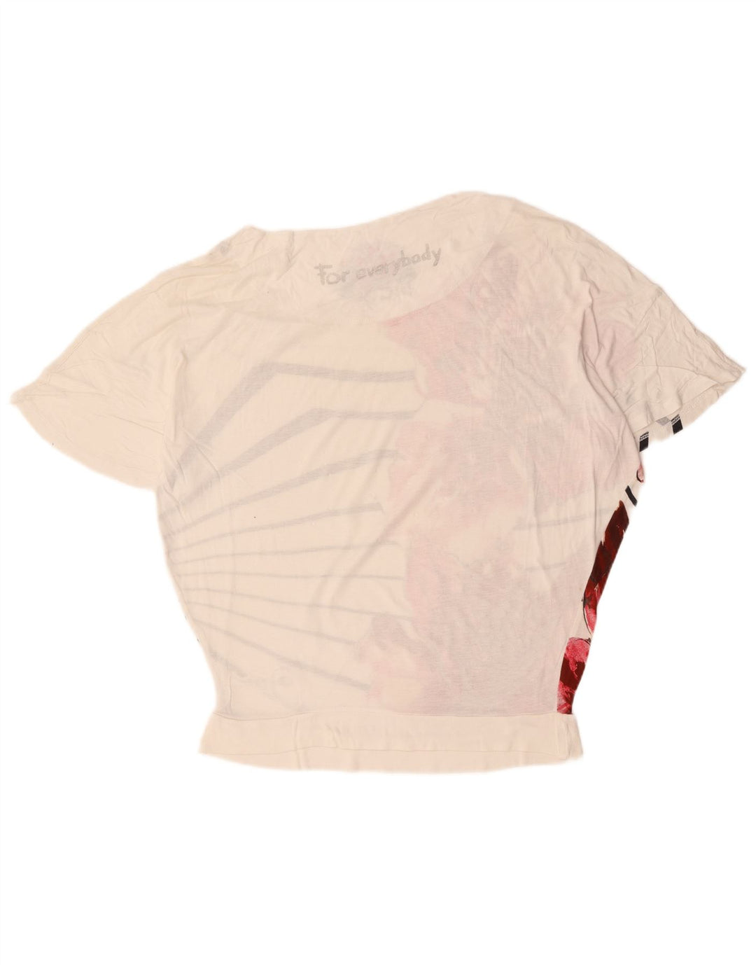 Damska koszulka z grafiką DESIGUAL Top UK 16, duża, biała, z bawełny w kwiaty