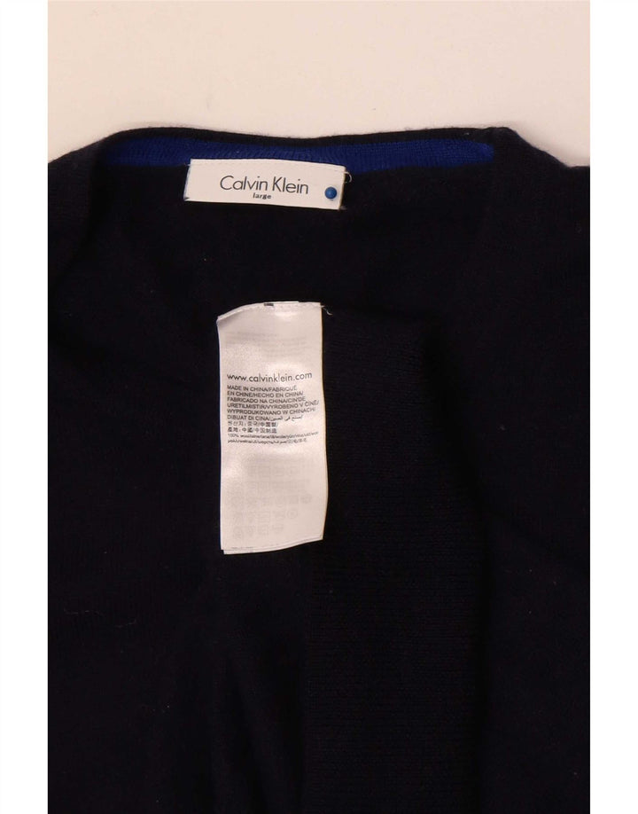 Męski sweter Calvin Klein z okrągłym dekoltem, duży, granatowy, wełniany