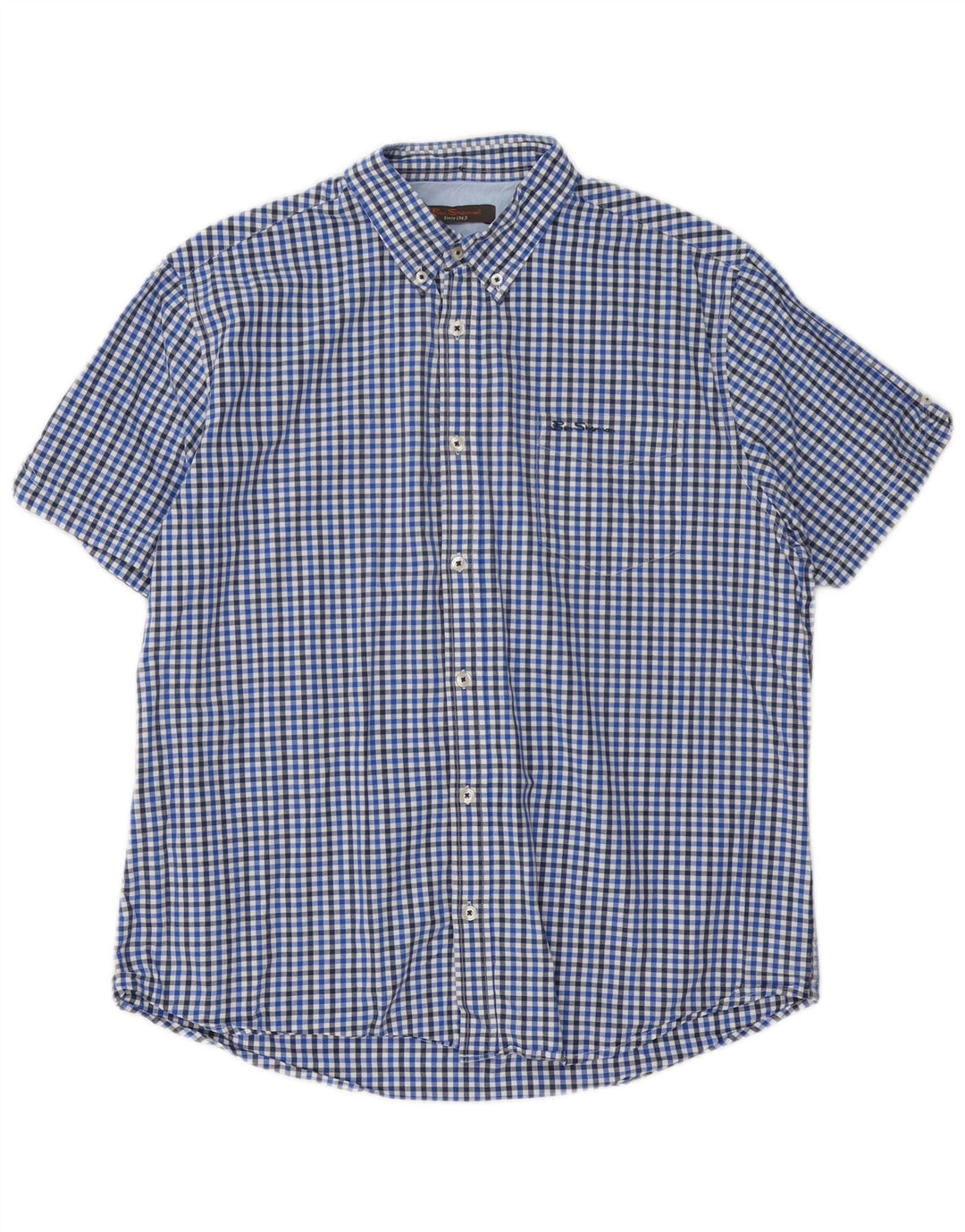 Męska koszula z krótkim rękawem Ben Sherman XL, niebieska bawełniana kratka