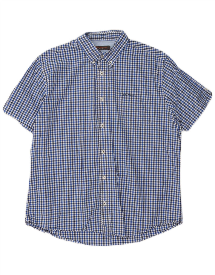 Męska koszula z krótkim rękawem Ben Sherman XL, niebieska bawełniana kratka