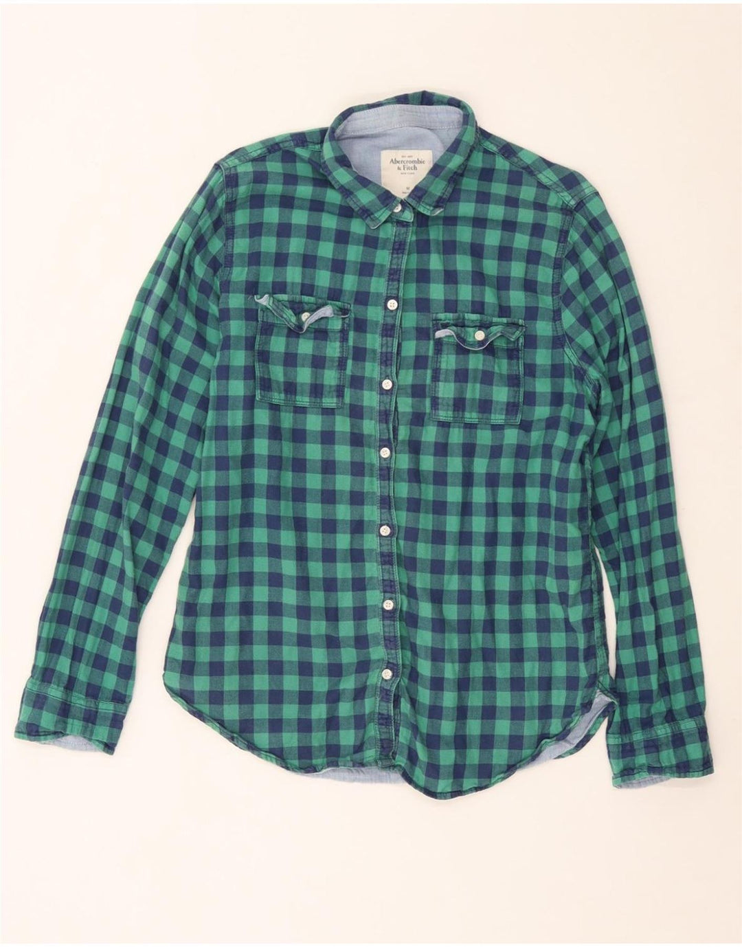 Koszula damska ABERCROMBIE & FITCH UK 14, bawełniana w średnią turkusową kratkę
