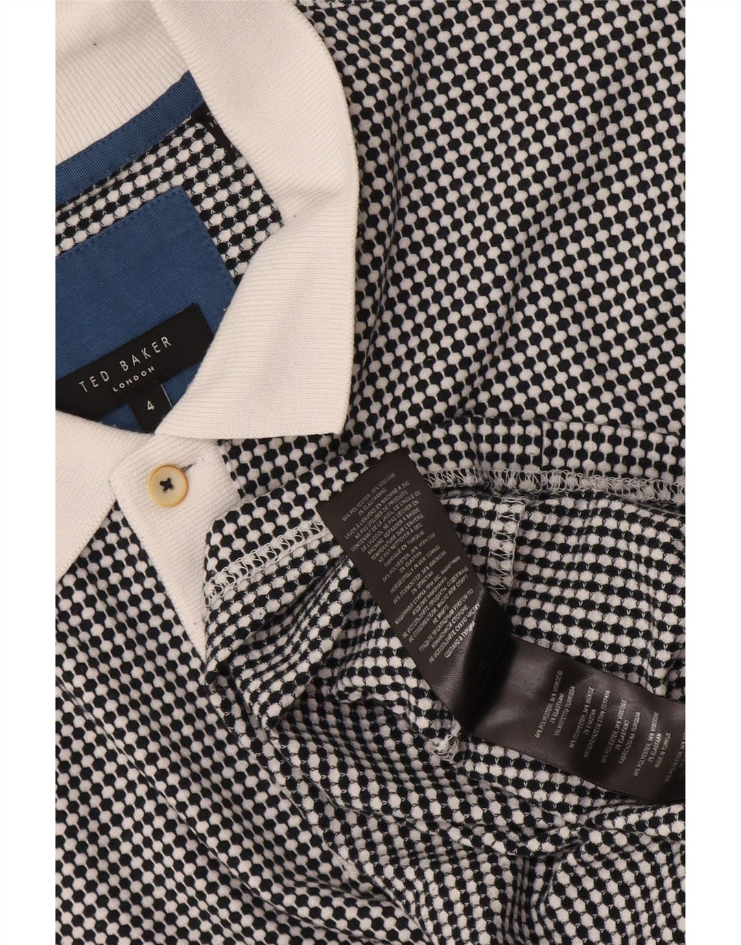 Męska koszulka polo do rugby Ted Baker, rozmiar 4, duża, czarna, z geometrycznym poliestrem