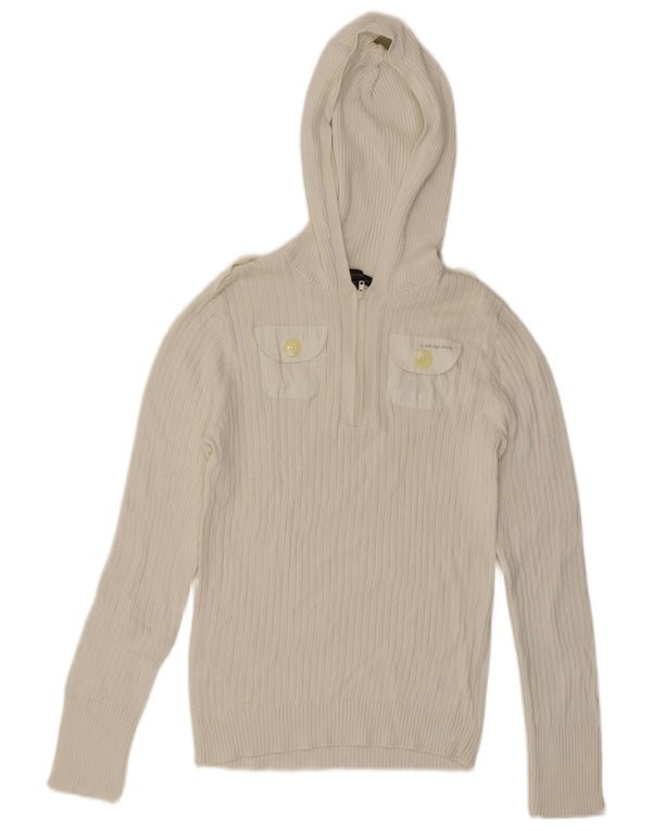 CALVIN KLEIN JEANS Damski sweter z kapturem, UK 18 XL, biała bawełna