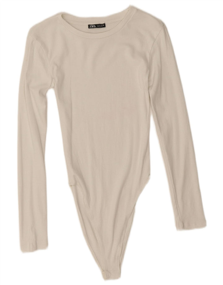 Damskie body z długim rękawem Zara UK 8, małe w kolorze złamanej bieli