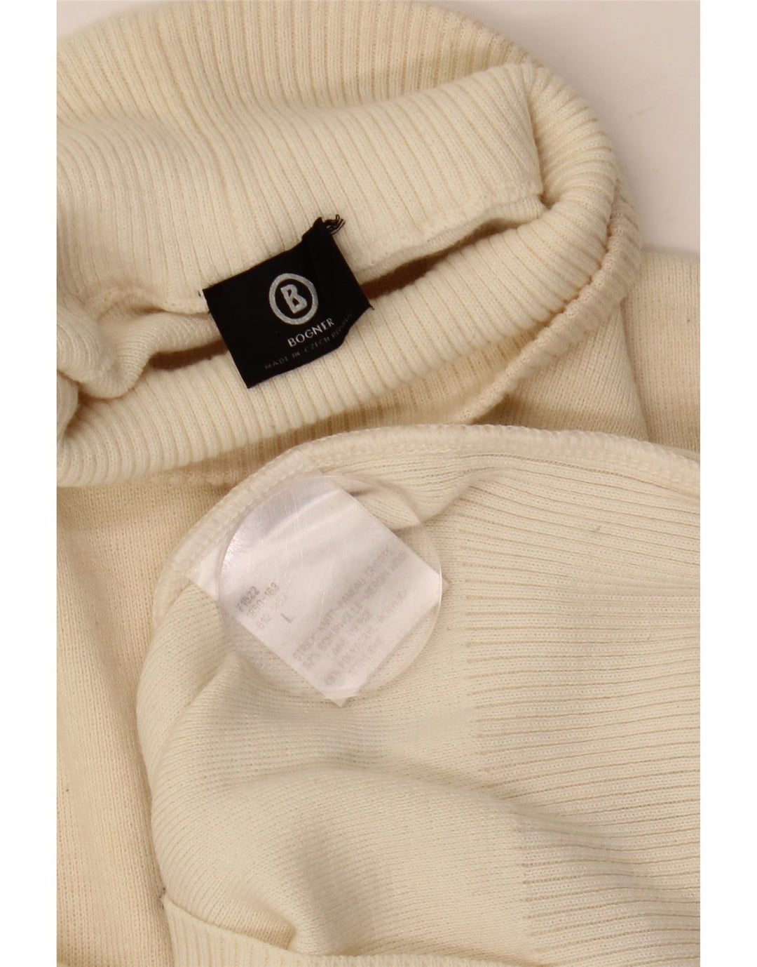 BOGNER Damski sweter z golfem UK 16, duży, beżowy, wełniany paisley