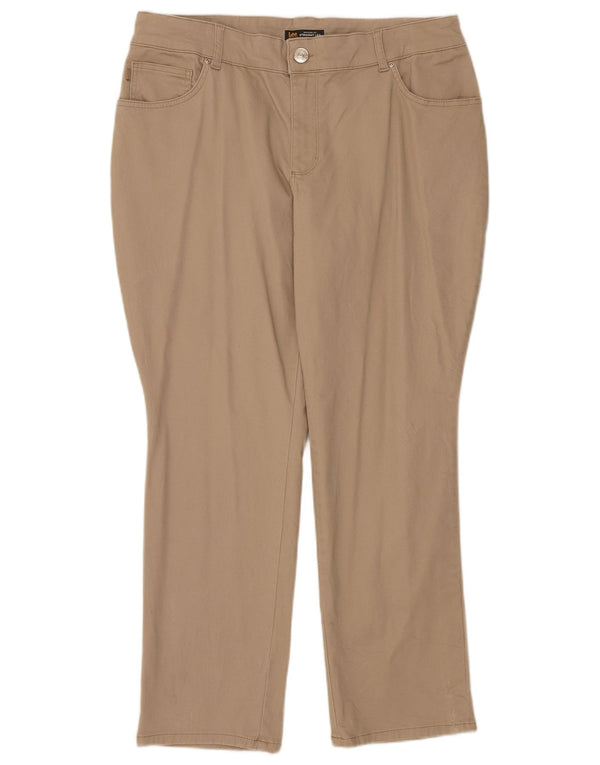 Damskie proste spodnie casual Lee ze średnim stanem US 18 2XL W36 L30 beżowe