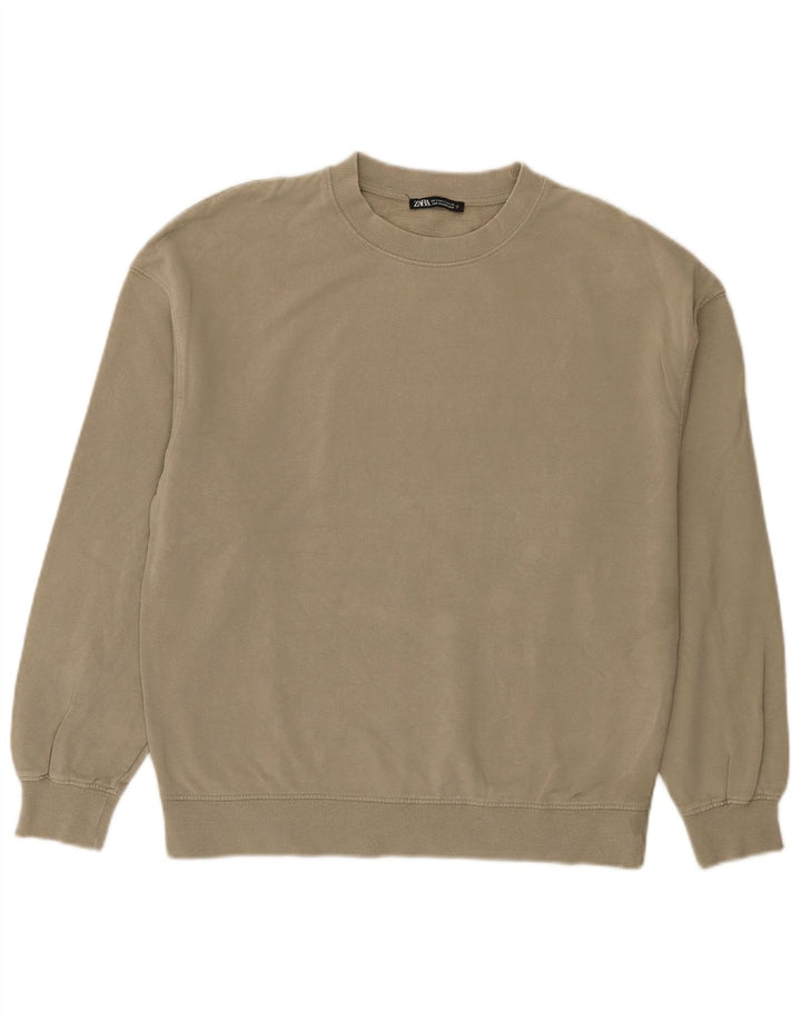 Damski sweter oversize Zara UK 10, mały, bawełniany khaki