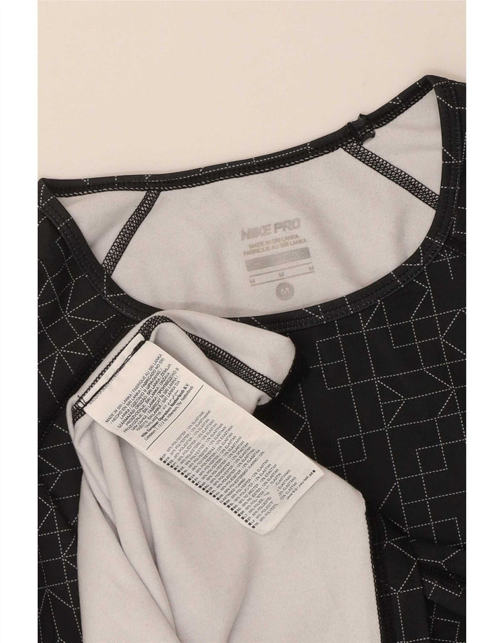 Damska koszulka Nike Dri Fit z długim rękawem, UK 12, średni czarny geometryczny poliester