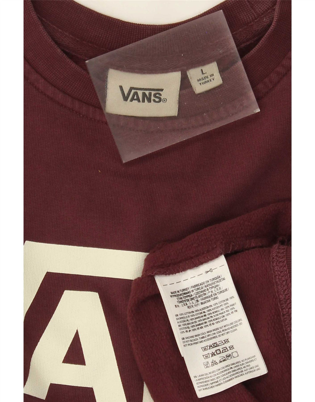 Męski sweter z grafiką Vans, duży, bordowy, bawełniany