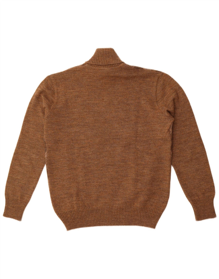 Vintage męski sweter z wywijanym dekoltem, średni brąz Argyle/diament