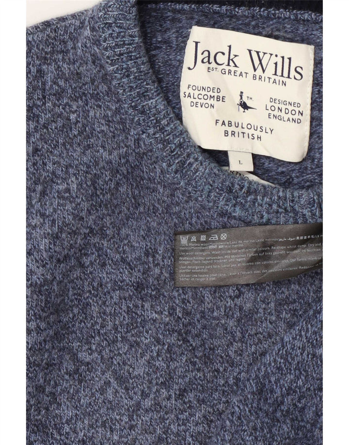Jack Wills Męski sweter z okrągłym dekoltem, duży, niebieski, wełniany w cętki
