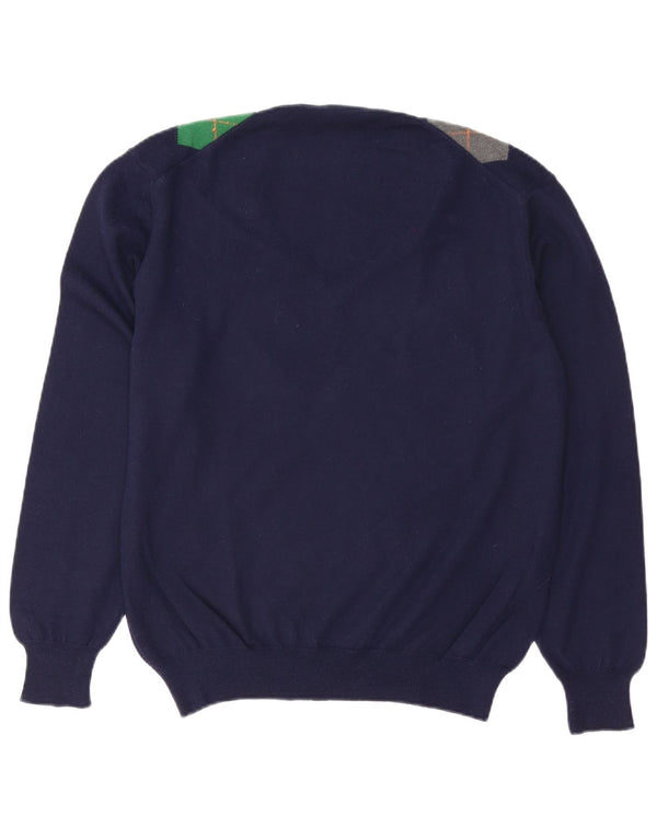 Męski sweter w stylu vintage z dekoltem w szpic IT 52, duży granatowy Argyle/Diament