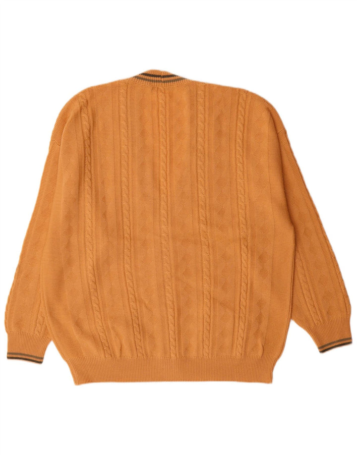 IL GRANCHIO Męski sweter rozpinany, duży, żółty, klasyczny z dziewiczej wełny