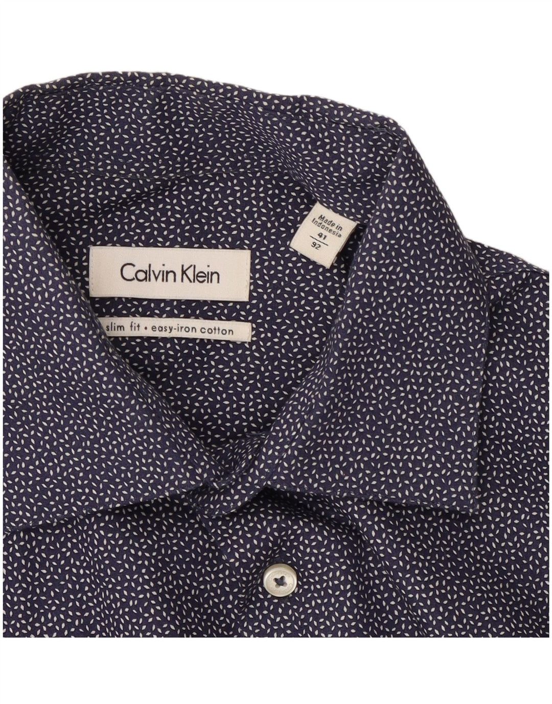Koszula męska Calvin Klein Slim Fit, rozmiar 41, duża, bawełniana w granatowe cętki