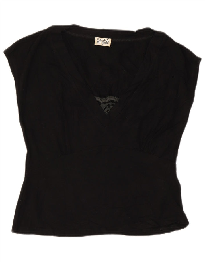 Damska bluzka typu Crop Top UK 12, średnia czarna wiskoza SASHA