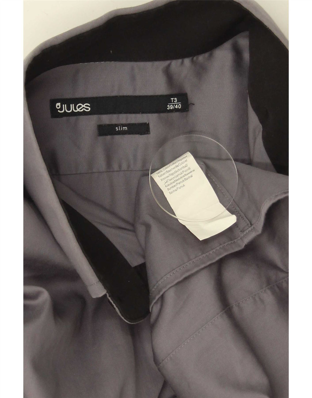 Koszula męska Jules Slim Fit, rozmiar 39/40, średnia szara bawełna
