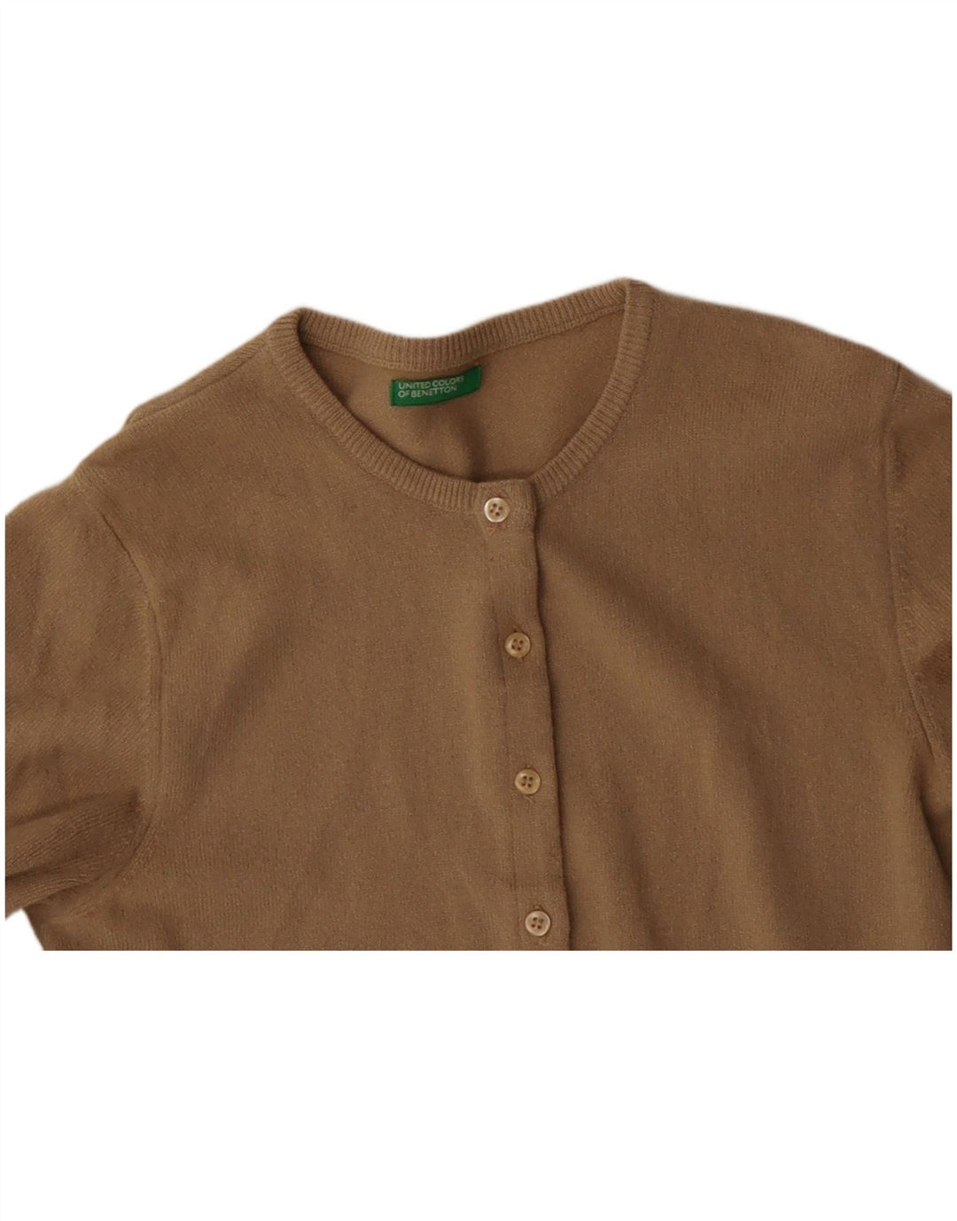 BENETTON Damski sweter rozpinany UK 10 Small Beżowa dziewicza wełna