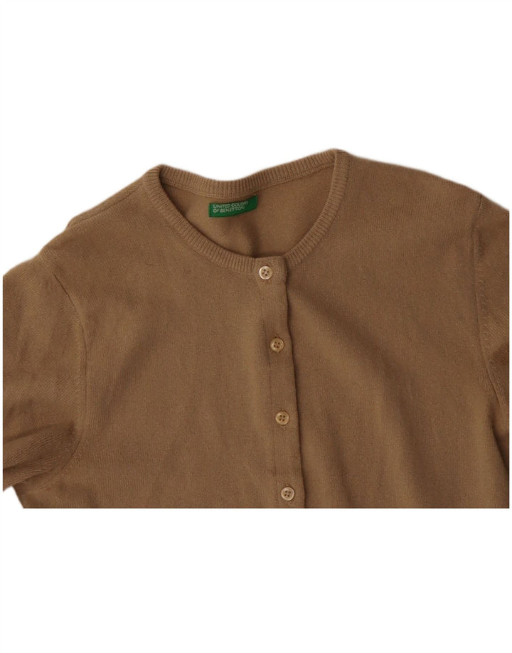 BENETTON Damski sweter rozpinany UK 10 Small Beżowa dziewicza wełna