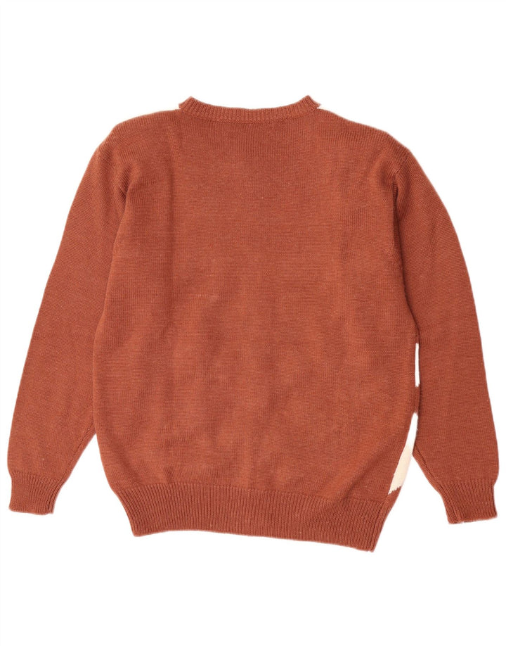 Vintage damski sweter kardigan UK 14 duży brązowy patchwork akryl